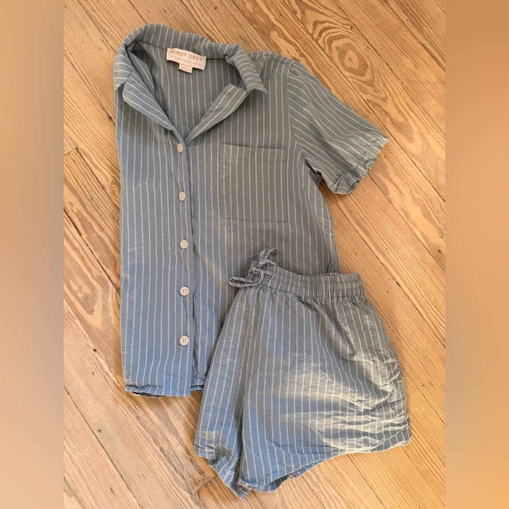 Birdy Grey Striped Pajama Set Light Blue